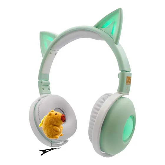 Audifonos + Capibara Regalo Bluetooth Gato Diadema Luz Led
