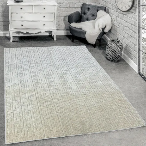 Tapete 3d Geometrico Grego Marfim 300x400cm Alto Relevo