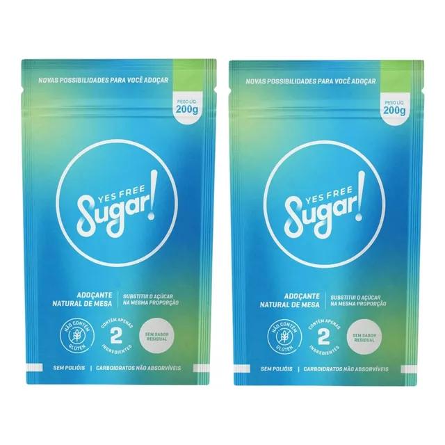 2x Sugar Yes Free Adoçante Natural Substituto Do Açúcar 200g