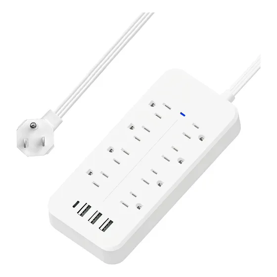 Regleta Multicontacto Con 3 Cargador Usb 8 Salidas 1 Tipo C Puegarou-009 Blanco