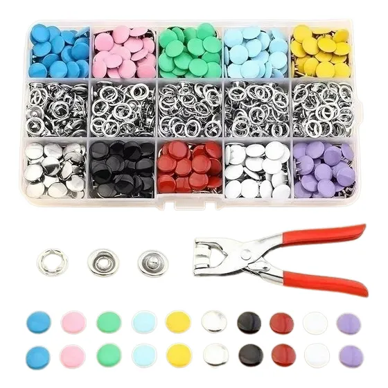 Set 200 Botón Presión Broche Metal + Prensa + Pinza Snap Color Multicolor Lisa
