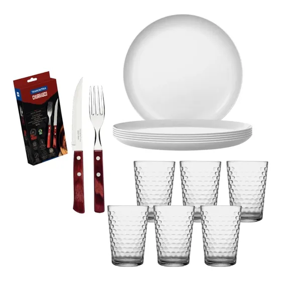 Juego Platos Vasos Vidrio 12pzs Cubiertos Tramontina Goldsky