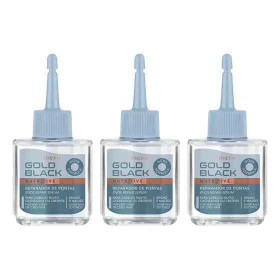 Kit 3 Reparador Ponta Cabelo Cacheados Amend Gold Black