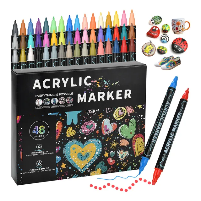 48 Colores Plumones Acrílicos Marcadores Arte Punta 1mm Fino Resistente Agua,Rotuladores Para Colorear Madera Piedra Vidrio Plástico Metal Caucho Lienzo Superficies UNUNMX