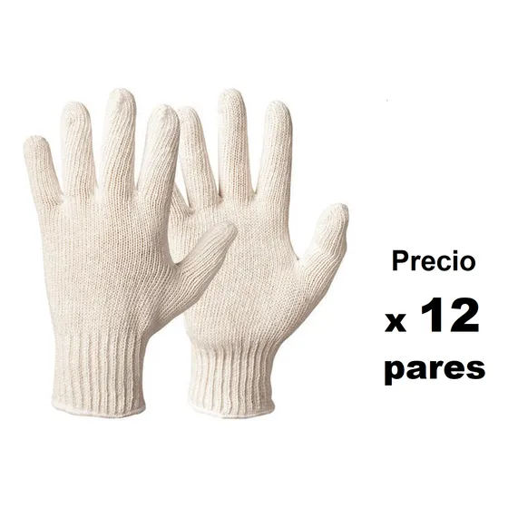 Guante Tela Tejido Blanco Sin Puntos X Docena Algodon Gu.