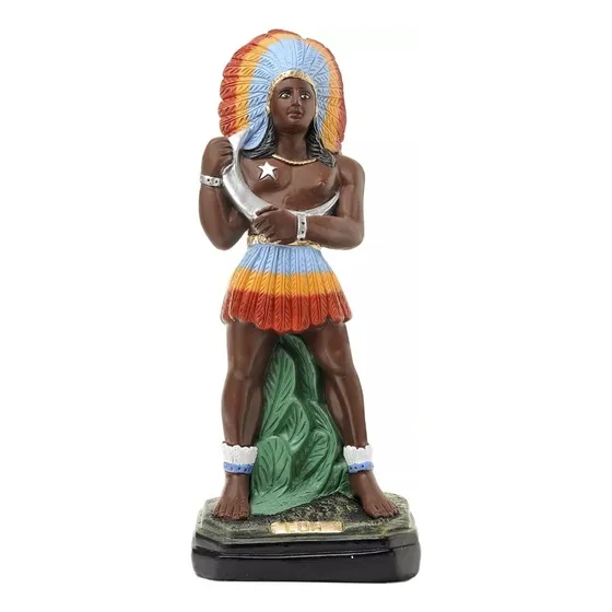 Imagem Caboclo Lua 40 Cm Gesso Resinado Umbanda Cor Verde