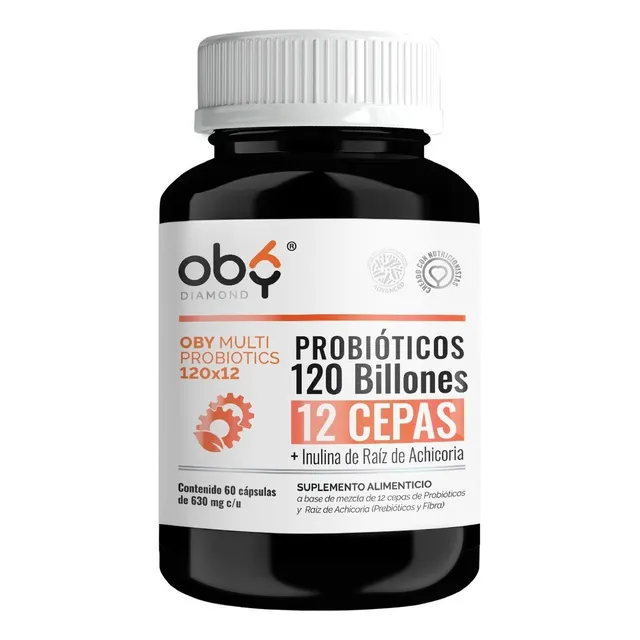 Probioticos Avanzados 120 Billones De 12 Cepas + Prebioticos. Oby Multi Probiotics + Inulina Raiz De Achicoria. 60 Capsulas Para 2 Meses. Probioticos Mujer Y Hombre