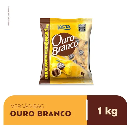 Bombom Wafer Recheado Ouro Branco Sabor Chocolate Branco 1Kg