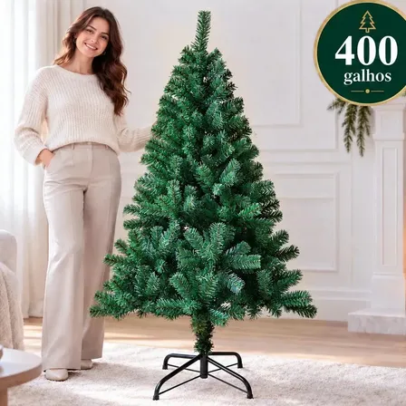 Árvore De Natal 1,50m Cheia 400 Galhos Luxo Base Metálica Bello Festas