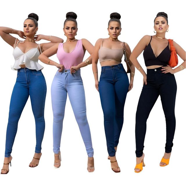 Kit 4 Calça Jeans Feminina Siknny Com Lycra Cintura Alta Kit 4 Calça Jeans Feminina Siknny Com Lycra Cintura Alta