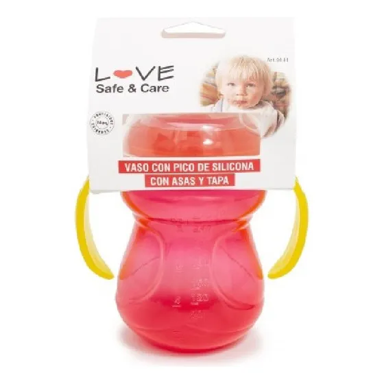Vaso Bebe Pico De Silicona Asas Y Tapa 240ml Love 9142