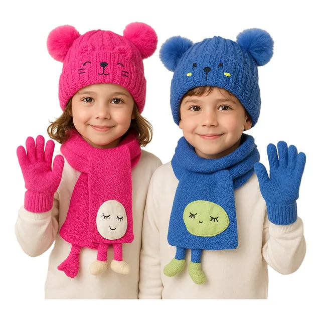 Kit Touca Infantil + Cachecol + Luva Menino Menina Criança