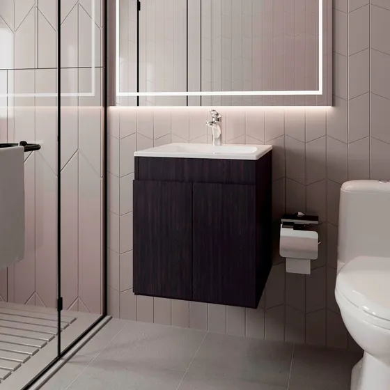 Mueble Para Lavamanos Meka 53x45x46 Rta Cantidad De Agujeros Para Grifería Un Agujero Bacha Blanco Mueble Wengue