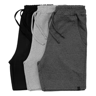 Kit 3 Bermudas Moletom Masculina Academia Casual Treino Kit 3 Bermudas Moletom Masculina Academia Casual Treino
