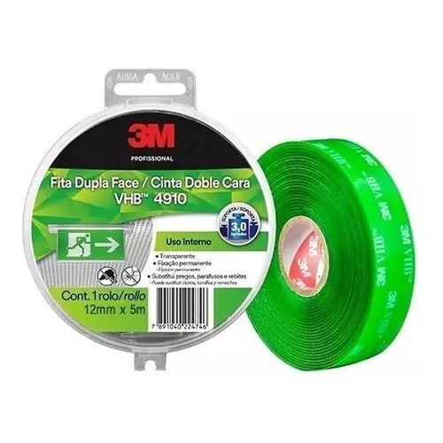 Fita Dupla Face 3m Extra Forte 2kg Uso Interno 5 Metros 12mm