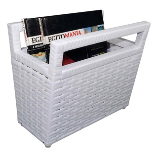 Porta Revistas Em Vime Sintético 34x20x30cm Cor Branco Porta Revistas Em Vime Sintético 34x20x30cm Cor Branco