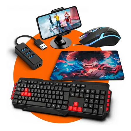 Kit Mobilador Celular Teclado Gamer Led Suporte Mouse Pad Hub 2400dpi Mageon