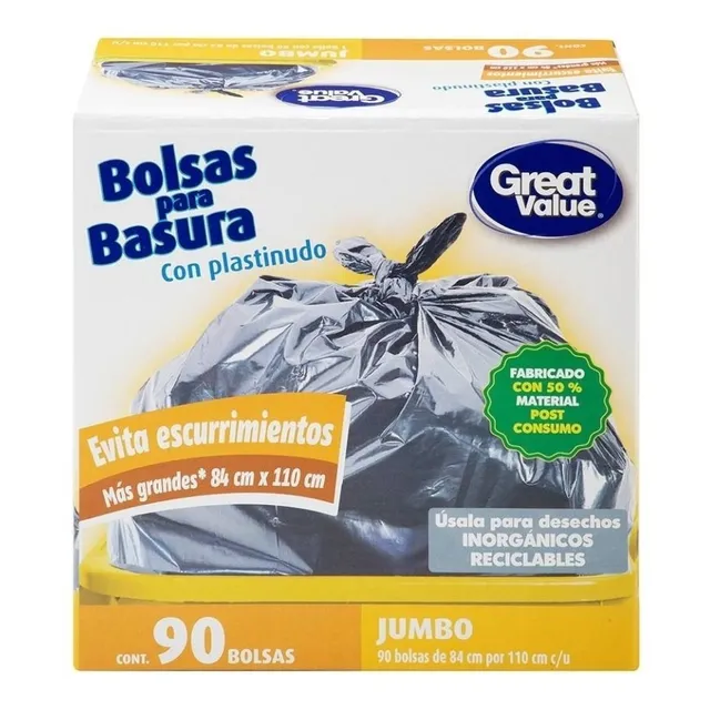 Bolsa Para Basura Jumbo C/90 Bolsas 84 X 110cms Great Value
