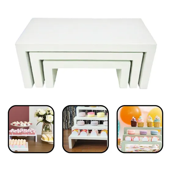 Kit 3 Bases Para Doces Expositores De Festa P M G Mdf Branco