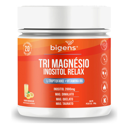 Tri Magnésio Inositol Relax, Triptofano + B6 180g, Bigens Tri Magnésio Inositol Relax, Triptofano + B6 180g, Bigens