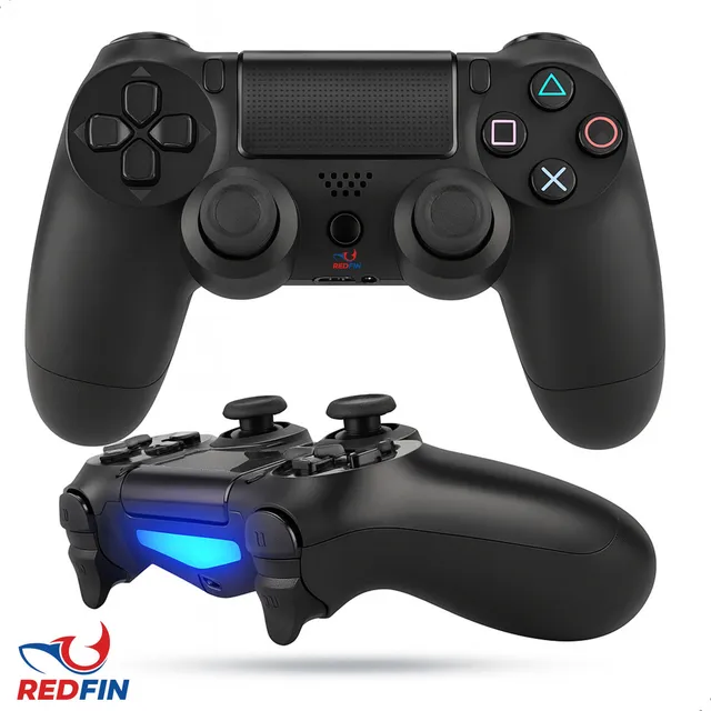 Controle Sem Fio Joystick Bluetooth Para Ps4 Videogame Tv Samsung Pc P4 Ps 4 Dual Shock Manete Pc Gamer Tv Smart Controle Bluetooth Sem Fio Celular Headset Com P2 - Marca Redfin Preto