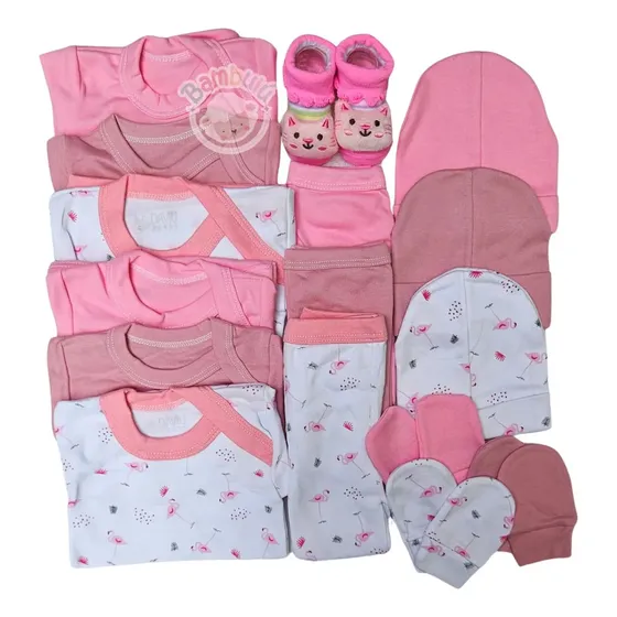 Pack Ajuar Bebe 100% Algodon 16 , Baby Shower Rosa 3 0-3m