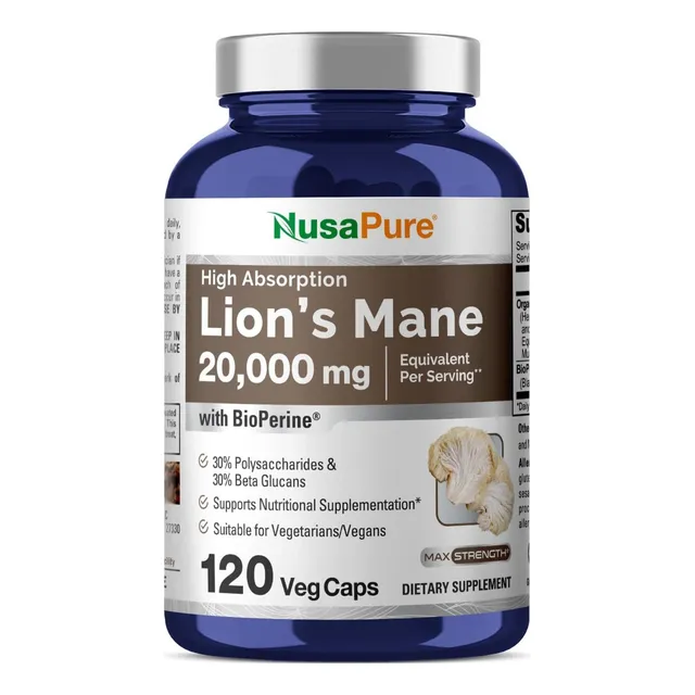 Extracto De Melena De León 20000 Mg Nusapure 120 Cápsulas Sin Sabor