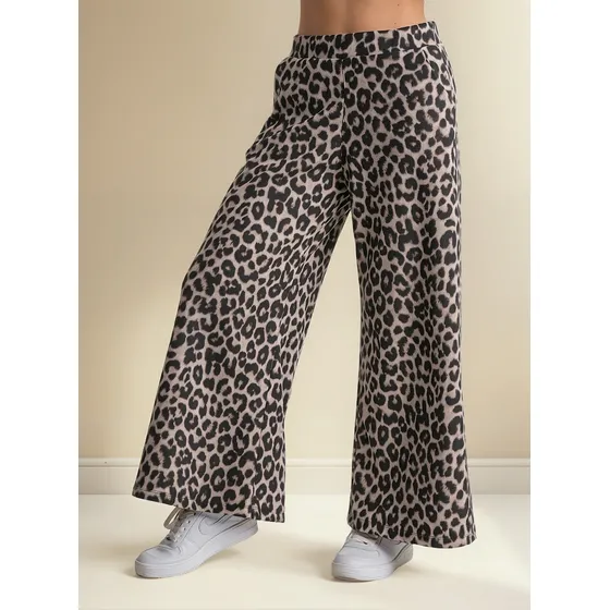 Palazzo Animal Print Con Bolsillos Corderoy Felizfem