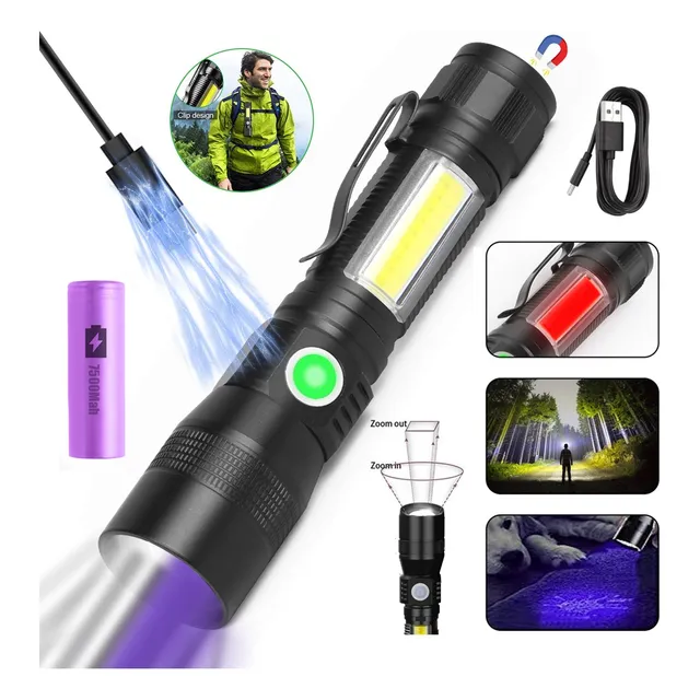 Linterna Táctica Uv Recargable Lampara 3000lm Zoom 7 Modos