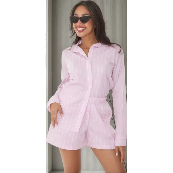 Camisa + Short Rayado - Conjunto Bucarest Mujer .