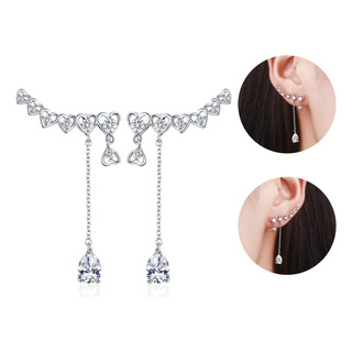 Aretes Corazón, Colgante De Gota, Zirconia Y Plata 925 Aguja Aretes Corazón, Colgante De Gota, Zirconia Y Plata 925 Aguja