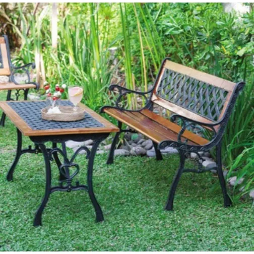 Set De Jardín Hierro Y Madera Importado Banco 2 Cuerp + Mesa