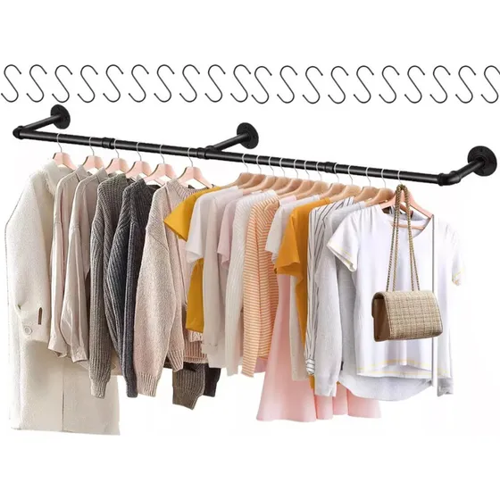 185cm Perchero De Pared Metal Para Ropa Multiusos+20 Ganchos
