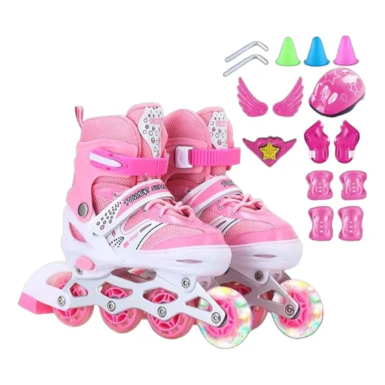 Patines Lineales Ajustable D Niña + Kit De Protección 2 En 1
