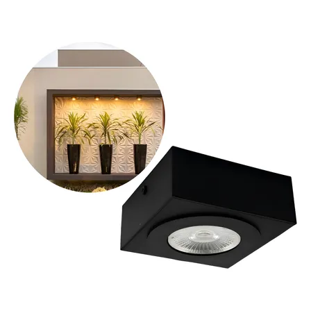 Spot Sobrepor Slim Teto Beiral 5w Preto Externo Interno Estrutura Preto Led Quente