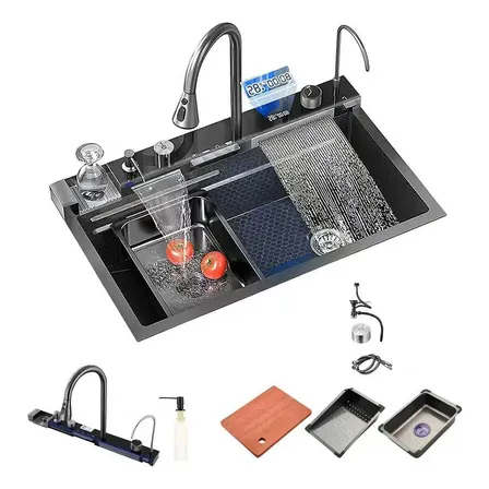 Organizador De Fregadero Nano Negro Con Pantalla 80x45x20 Cm Negro Organizador De Fregadero Nano Negro Con Pantalla 80x45x20 Cm Negro