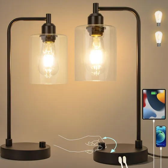 Lamparas Mesa Edison  Vintage Minimalista E27 120v + 2 Usb