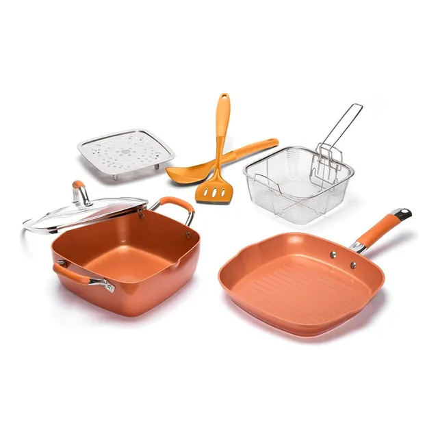 Set De Olla Y Sartén Copper Cobre 7 Piezas
