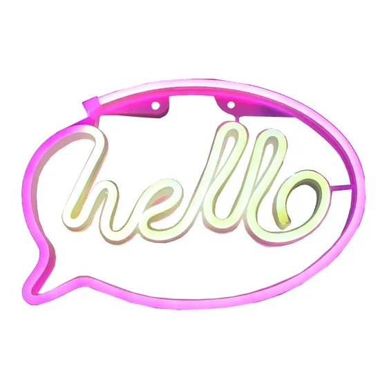 Luminária Led Neon Hello - Letreiro Luz Parede Usb Pilha 