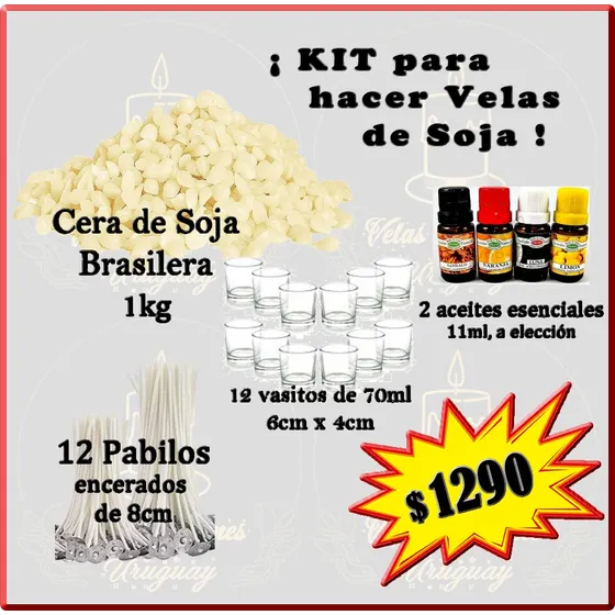 Kit Hacer Velas Cera D Soja Recipientes + Pabilos + Aceites