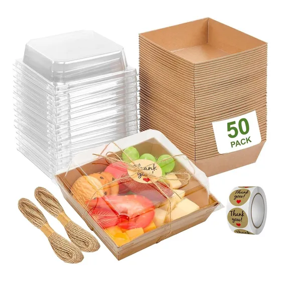 Paquete De 50 Cajas De Papel Para Postres Con Tapa