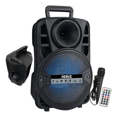 Caixa De Som Mega Potente Microfone Cor Preto Heruz Hz712 +1000w Pmpo