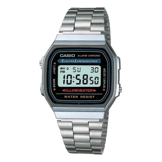 Reloj pulsera digital Casio A168WA-1Q Unisex Plateado