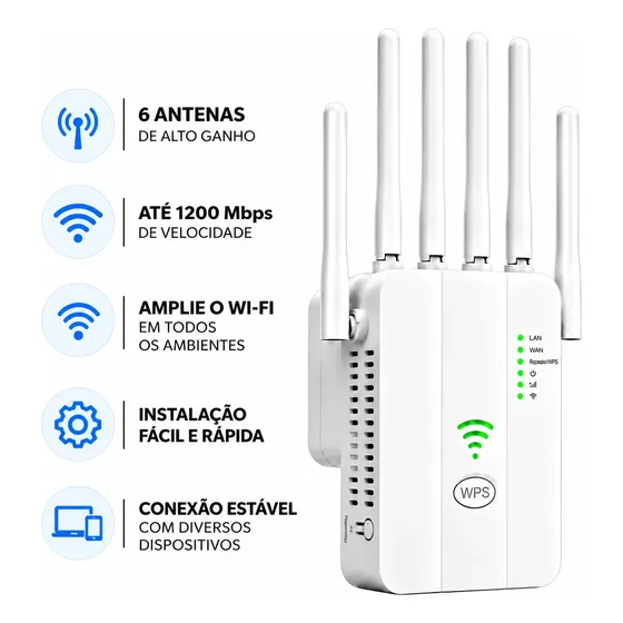 Repetidor De Sinal Wi-fi Roteador 6 Antenas 1200mbps Potente