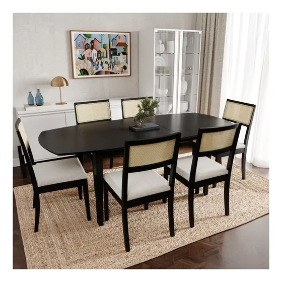 Conjunto Mesa Extensível Oval 6 Cadeira Madeira Maciça