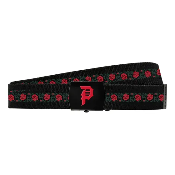 Primitive ~ Cinturón Riviera Black Negro Patrón Rosas Bordadas O/s