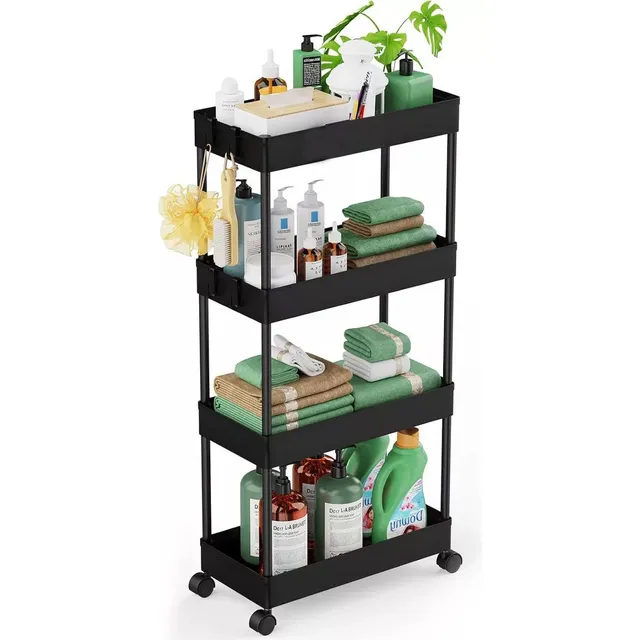 Estante carrito organizador 4 niveles cocina baño 30cm x 20cm x 97cm color negro plastico