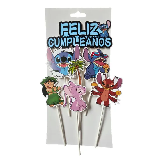 Topper Lilo & Stitch Ángela Feliz Cumpleaños Deco Torta