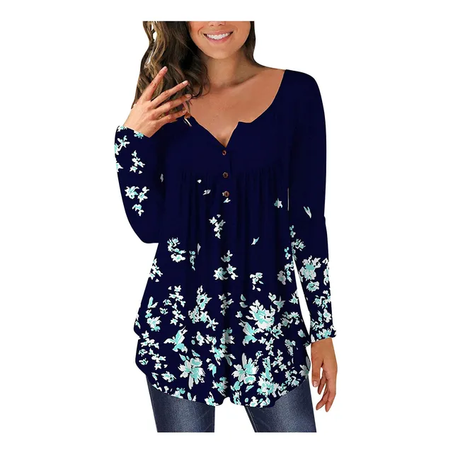 Camiseta Manga Larga Talla Cuello V Degradado Blusa Informal