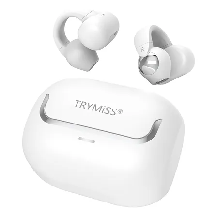 Trymiss Audífonos Clip E105 Ajuste Cómodo Con Audio Micrófono Hd Manos Libres 30h De Reproducción Graves Potentes Con Drivers De 10mm Bluetooth 5.3 Compatible Ios/android Blanco